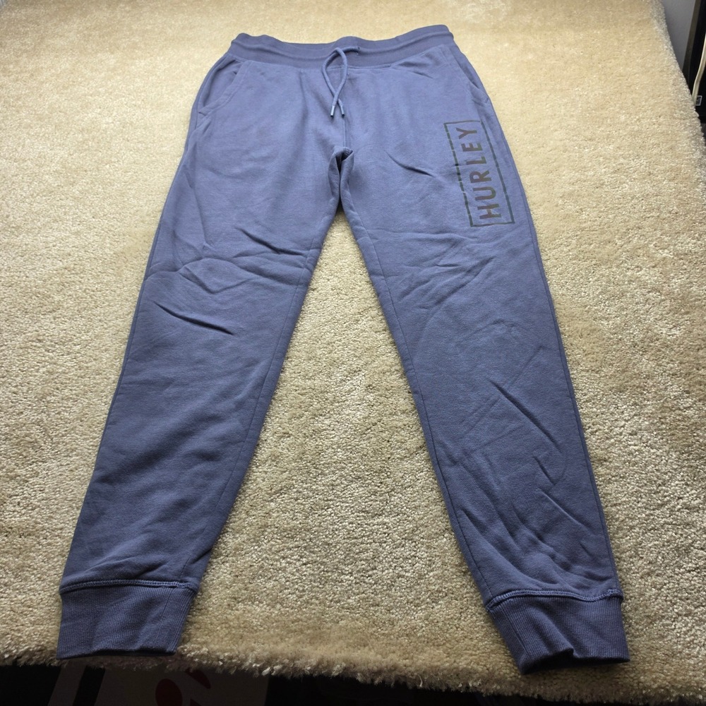 Hurley Womens Blue Fleece Joggers Iridescent Logo Sweatpants Medium